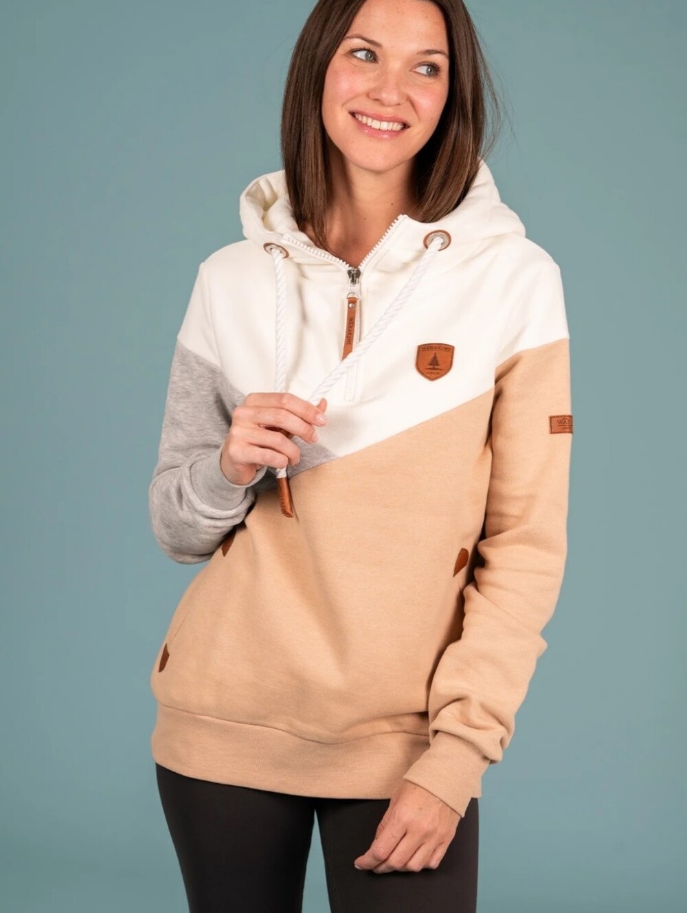 Wanakome Roxy Sand Mix Half Zip Hoodie Sweatshirt Colorblock